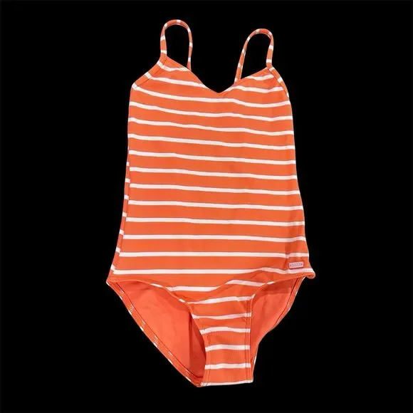 Roxy Girl Size 8 Orange/White Stripes Ribbed (Kinda Savage One Piece Swimsuit)‎