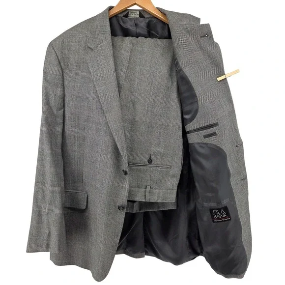 Jos A Bank Signature Collection 46L Suit‎ Jacket Gray Glen Plaid 100% Wool
