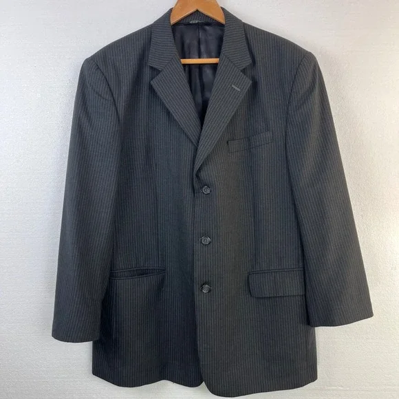 Jos A Bank Mens 44R Charcoal Pinstripe Wool Suit Coat Jacket Blazer‎