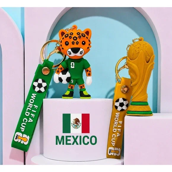 Mexico FIFA World Cup 2026 Keychain Set of 2 Mascot & Trophy Souvenir New