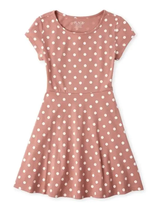 The Children's Place Girls Mauve Polka Dot Dress Youth Size Large 10/12