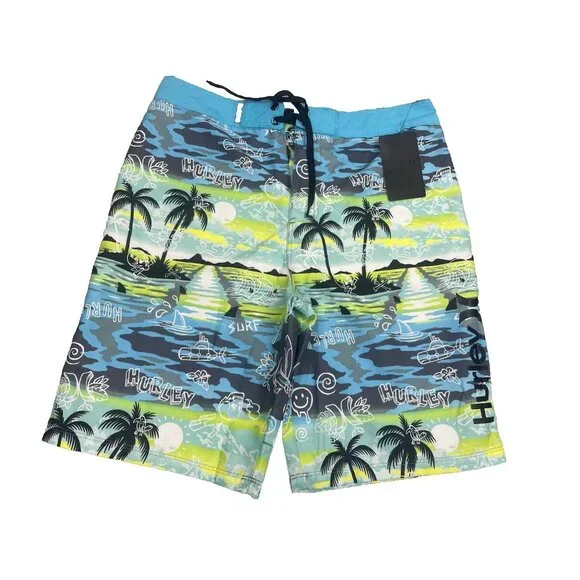 NEW Boys Hurley Board Shorts Size 16/28  Island Print 9” Inseam