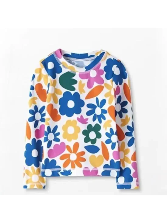 Hanna Andersson Girls Long‎ Sleeve Swim Rashguard Flower Print on White Size 6/7