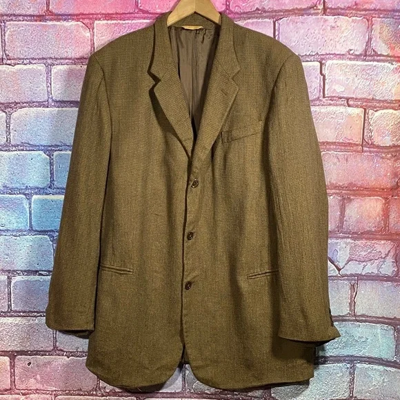 Donna Karan 44L Olive Brown Wool Silk Blazer Great Condition