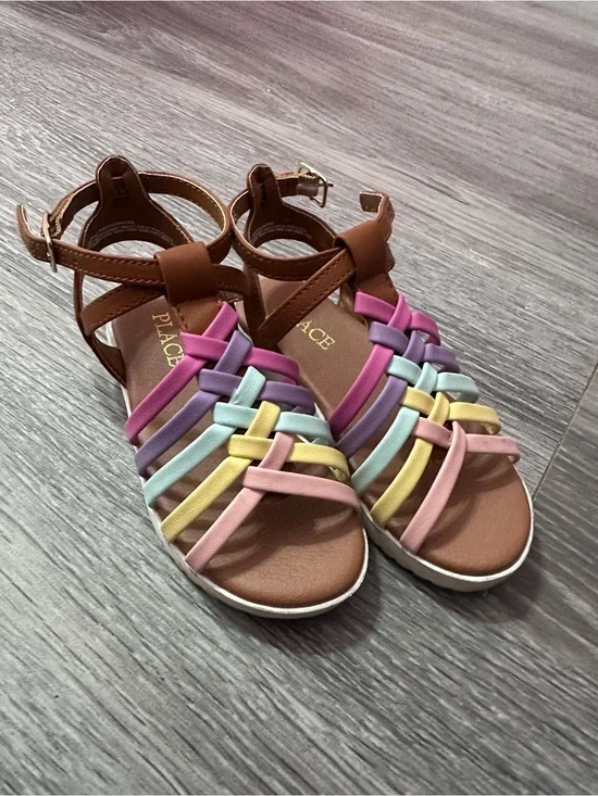 The Children's Place Brown Sandals with Pastel Multicolor Straps