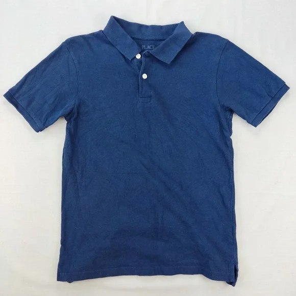 The Children's Place Polo Shirt Boys L 10/12 Blue Pique Short Sleeve Casual Top