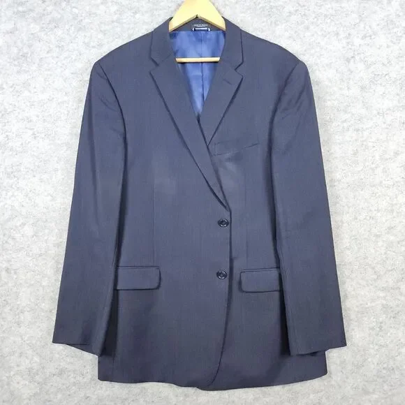 Tommy Hilfiger Men's Blazer Navy Blue Size 46L Pinstripes 2-Button 100%‎ Wool