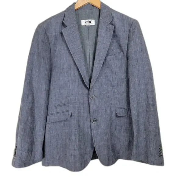 Grey Linen Glen Check JOSEPH ABBOUD Dual Vent Two-Button Blazer Jacket - Medium