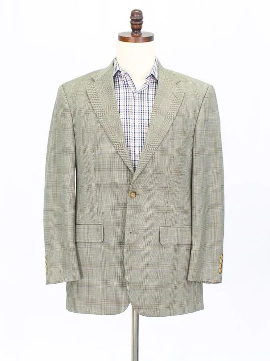 Bill Blass 38R Beige Blazer Sport Coat Jacket 2-Button Check Y465
