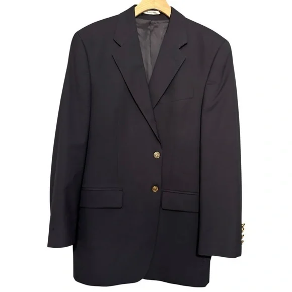 Wallach’s Hart Schaffner Marx Vintage 42L Navy Blue Textured Sports Coat Blazer