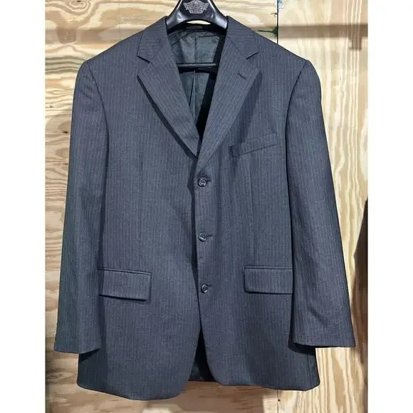 Brooks Brothers 346 Mens Dark Gray Pinstripe Wool Suit Jacket Sport Coat 44L