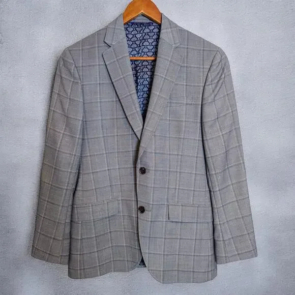 Ted Baker London Endurance Gray Windowpane Plaid Jay Wool Blazer 38S