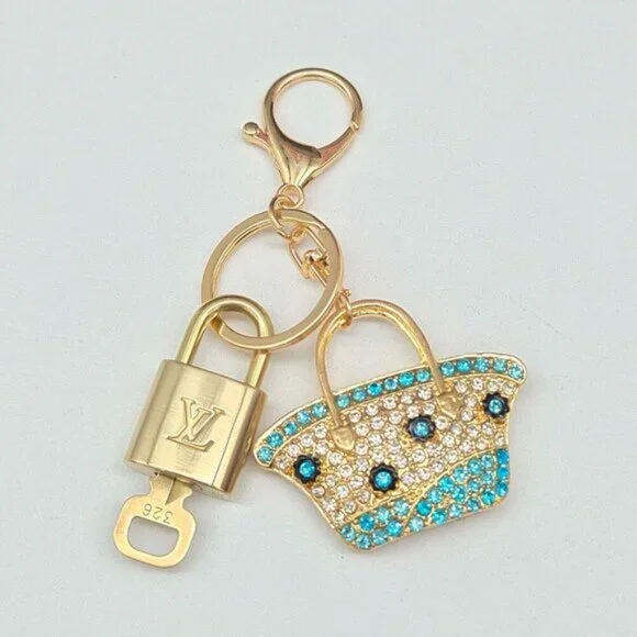 Authentic Louis Vuitton Gold Padlock & Key 🔒 LV Bag Charm w/ Unbranded Keychain