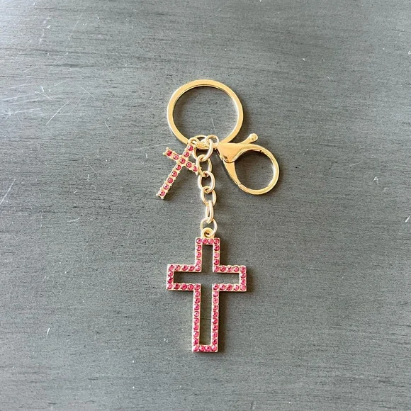 Hot Pink Gold Double Cross Allover Rhinestone 4