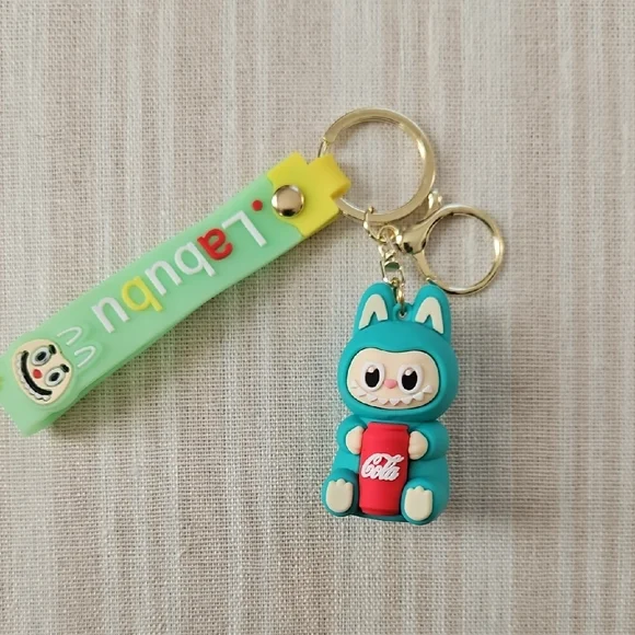 New Labubu Blue Keychain with Green Strap