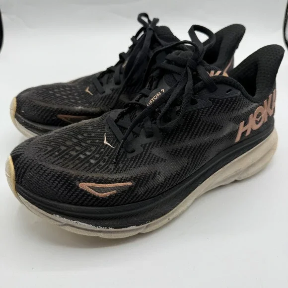 Hoka Clifton 9 Women's Running‎ Shoes Black Rose Gold Athletic Sneakers Size 8.5