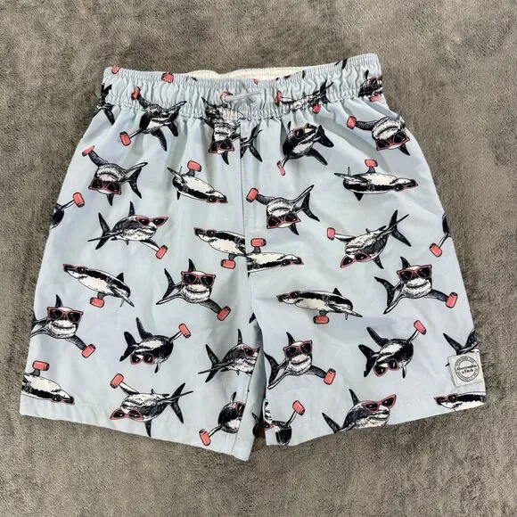 Abercrombie Boys Above the Knee Swim Trunks Blue Shark Compression Lined 13/14