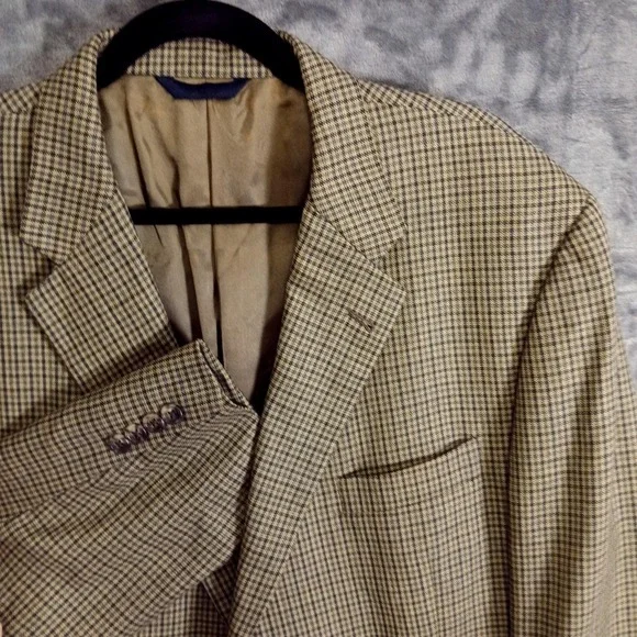 Burberrys of London Vintage Mens Blazer 46 Long Brown‎ Wool Cambridge Check 90s