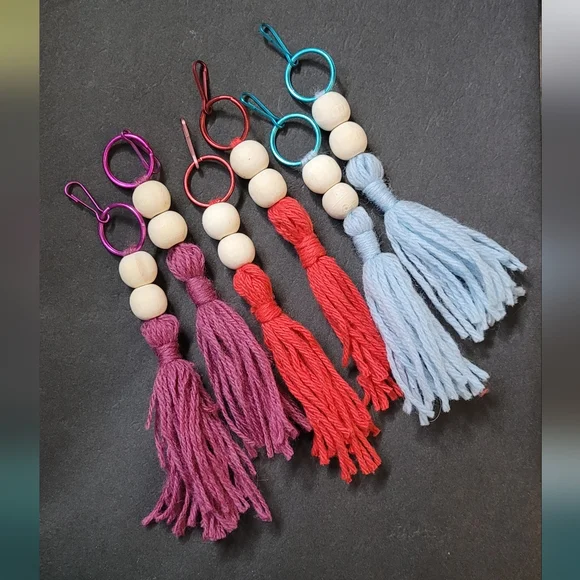Handmade wooden beads macrame tassel keychain