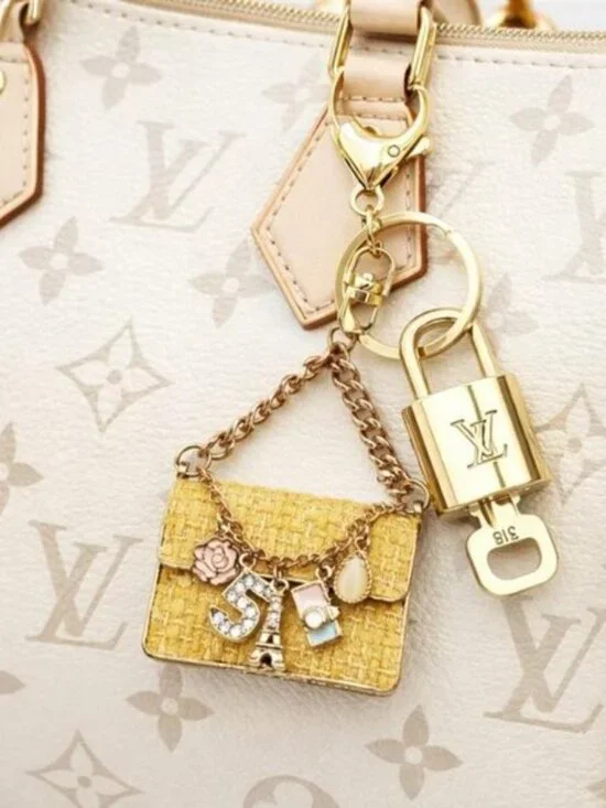 Louis Vuitton Gold Lock 🔒 Authentic LV Key + Unbranded Tweed Bag Charm