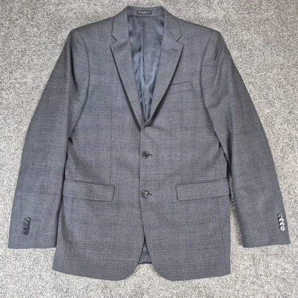 John Varvatos USA Blazer Mens 40L Gray Plaid 100% Wool 2-Button Sport Coat