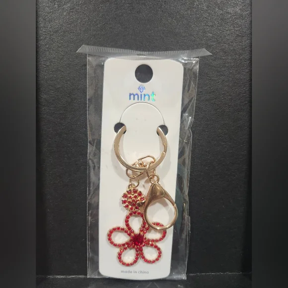 Mint Red and Gold Flower Key Chain