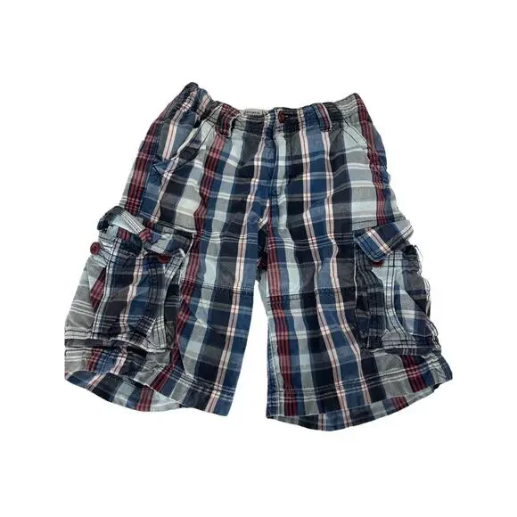 The Children's Place Boys Plaid Cargo Shorts Youth Size 8 Red White Blue