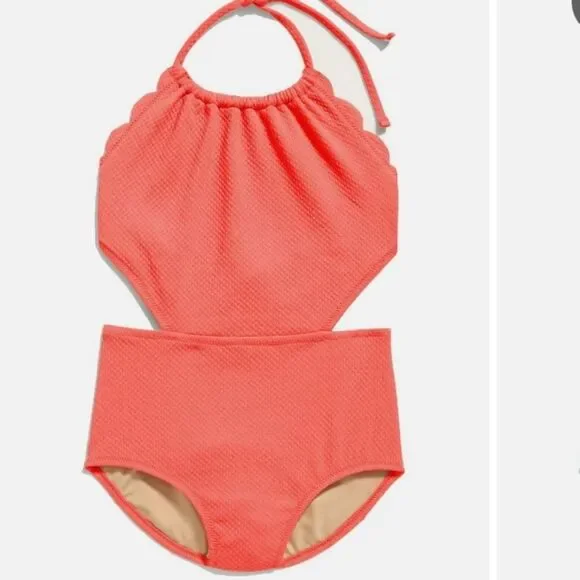 Old Navy One Piece Swimsuit Scalloped Edge Ties at Neck