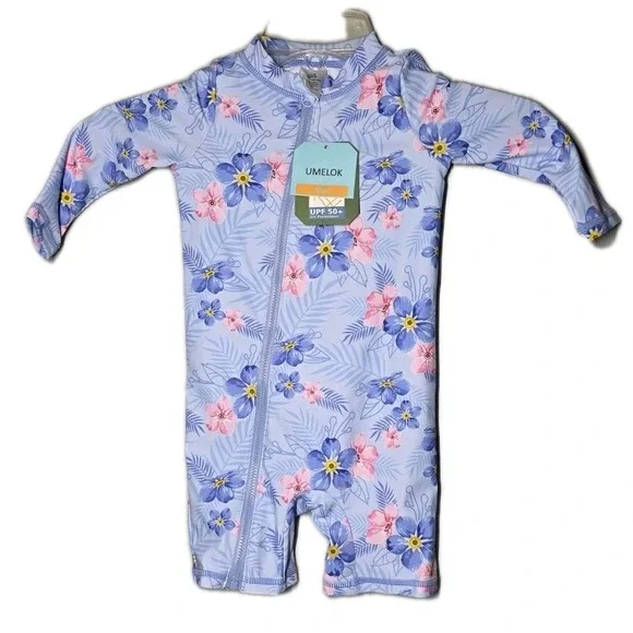 Umelok Baby Girls Size 9-12 Months One Piece Swimsuit With Longsleeve UPF 50+
