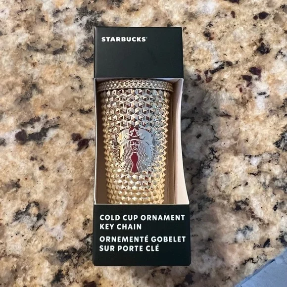 Starbucks Holiday 2022 Gold Bling Studded Ornament Keychain