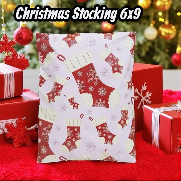 Christmas Stocking Poly Mailers 6x9 Pack of 25