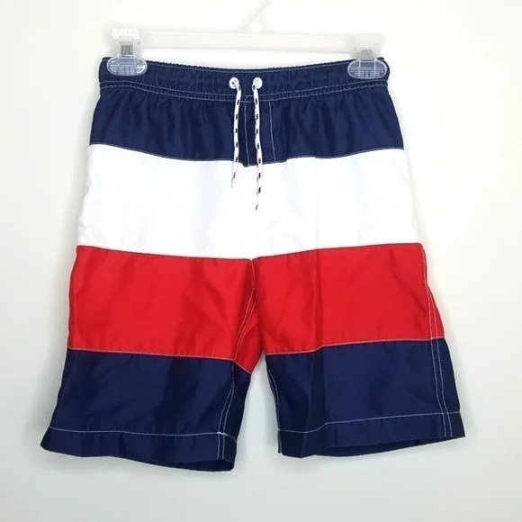 Lands' End Patriotic USA Color Block Swim Trunks M 10/12