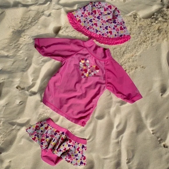 UV Skinz UPF 50+ Rashguard Set Girls Pink with Bucket Hat 3T