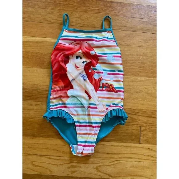 Disney Girls Ariel One-Piece Swimsuit Size 6 Multicolor Striped​