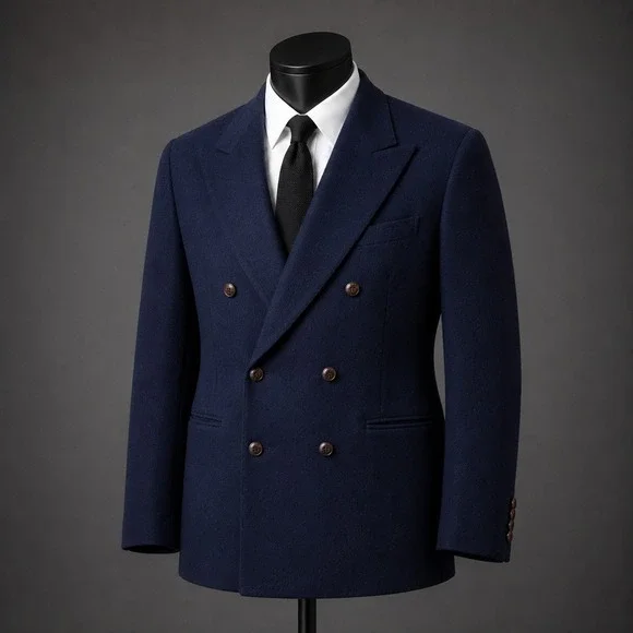 Lanvin Paris Navy Blue Double Breasted Camel Hair Blazer Sport Coat Mens 42-43R