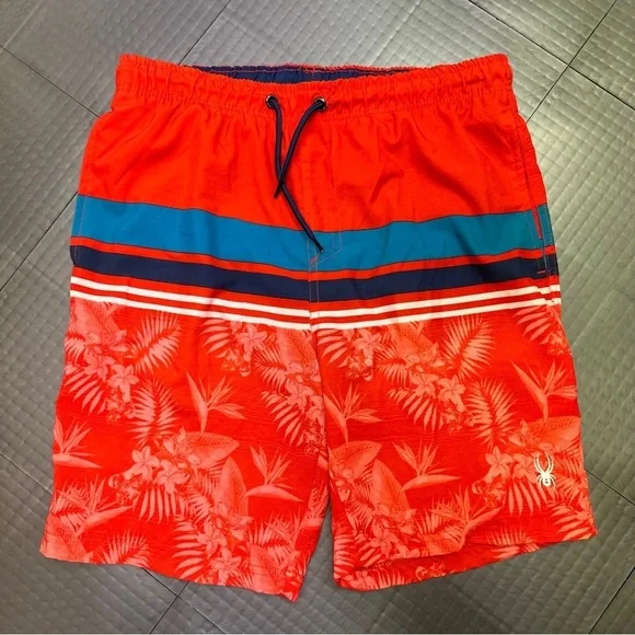Spyder Youth Boys Swim Trunks Size XLARGE 18-20, Blue/Red