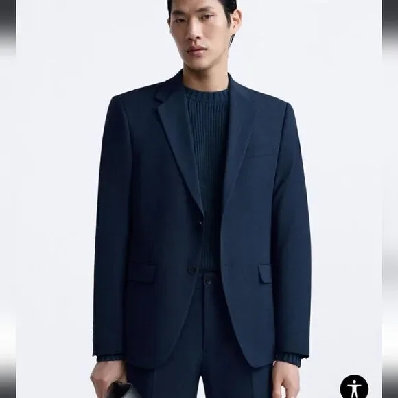 ZARA MAN Black Slim Fit Suit Jacket Size 52