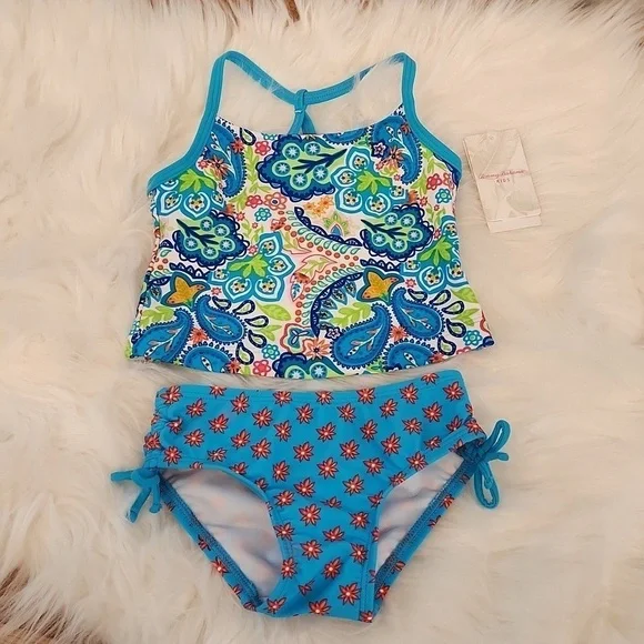 Tommy Bahama Girls' Two-Piece Bikini Turquoise Swimsuit Size 12M NWT