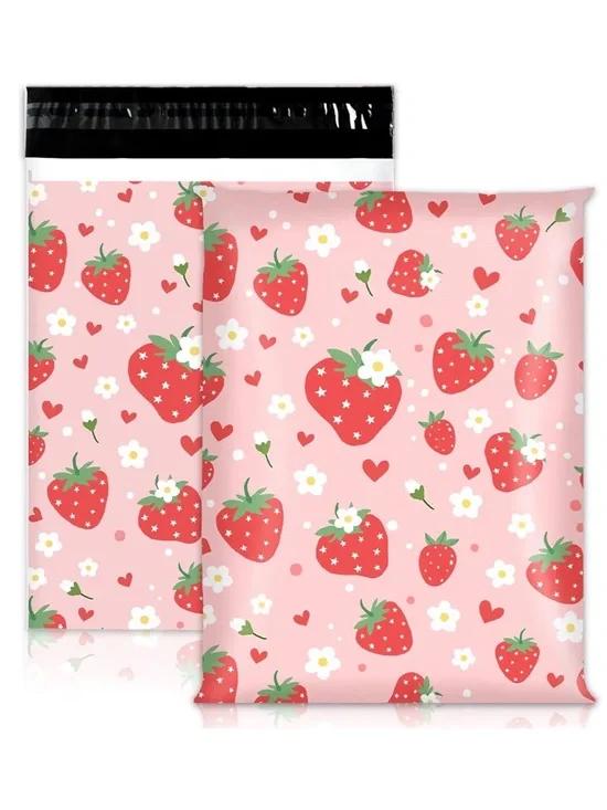20 10x13 Strawberry Poly Mailers Pink Fruit Packaging Bags Self Seal Mailing