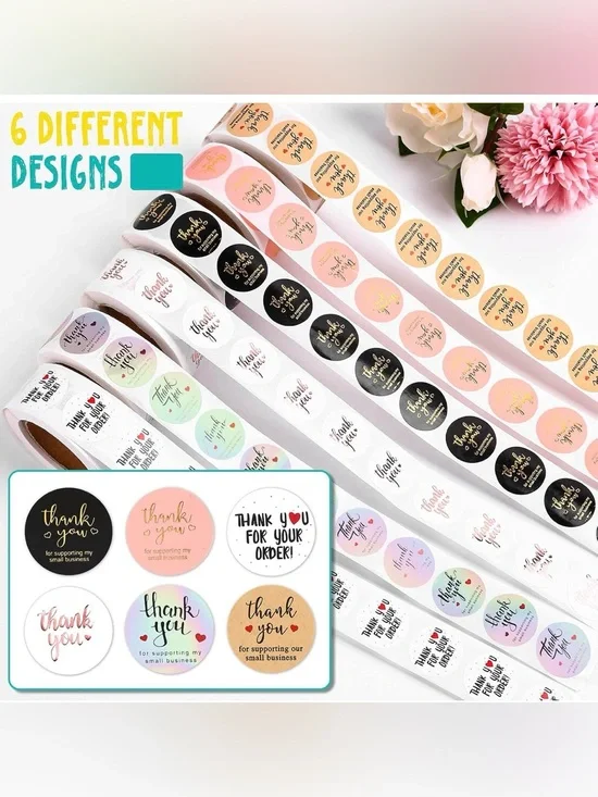 500 THANK YOU STICKERS 1 INCH SMALL BUSINESS THANKS