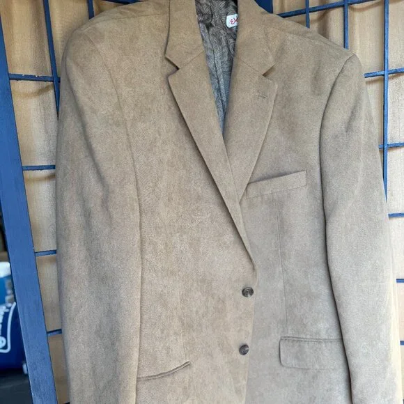 Chaps Tan Suede Look Blazer Sport Coat Mens 46R