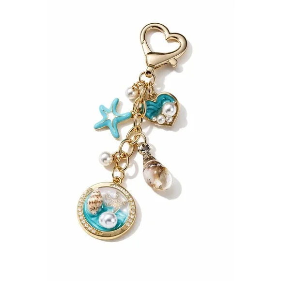Boutique Ocean Charm‎ Keychain Blue Gold Coastal Beach NWOT
