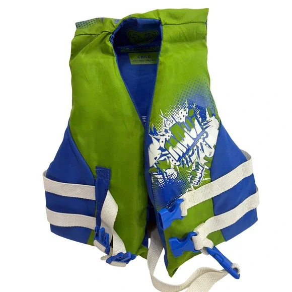 Maui Sons Child Life Vest PFD 30-50 lbs Blue Green USCG Approved Type III 1702