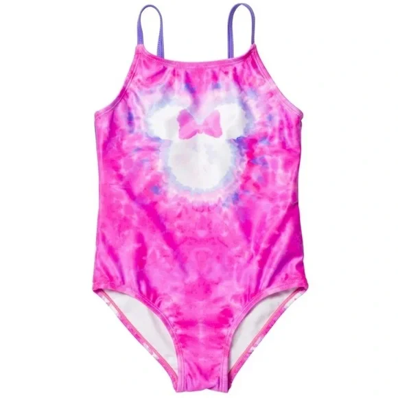 Disney Minnie Mouse Girls One Piece Bathing Suit Tie Dye Pink Bow 10/12