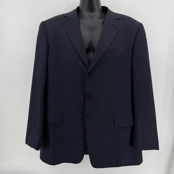 Pal Zileri Blazer Mens 56 XL Navy Blue Solid Virgin Wool 3-Button Sport Coat