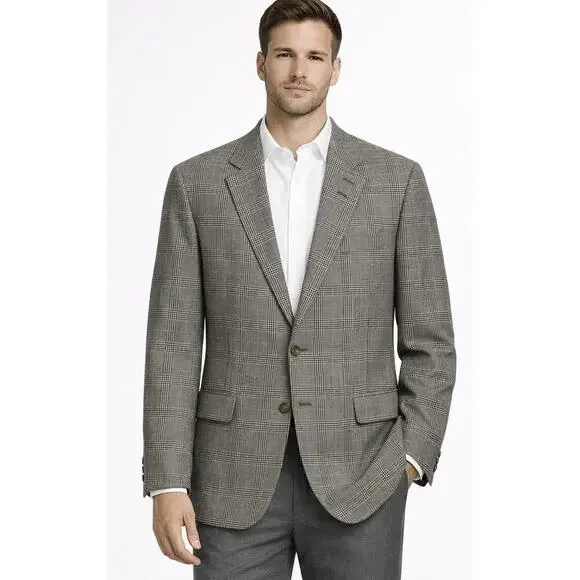 Vtg Ralph Lauren LRL Sport Coat Mens 44L 100% Wool 2 Button Glen Plaid Black Tan