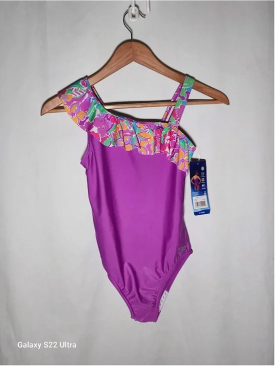 Girls Speedo One Piece Swimsuit L Purple Multicolor
