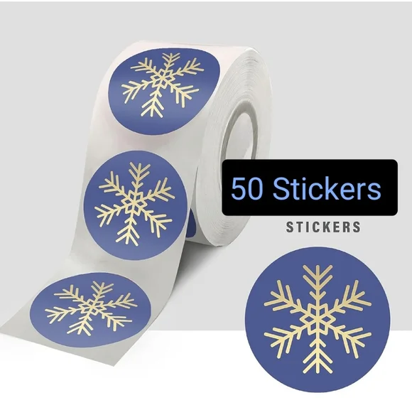 50 ct  Easykart Winter Snowflake Stickers. Blue with Gold foil Design