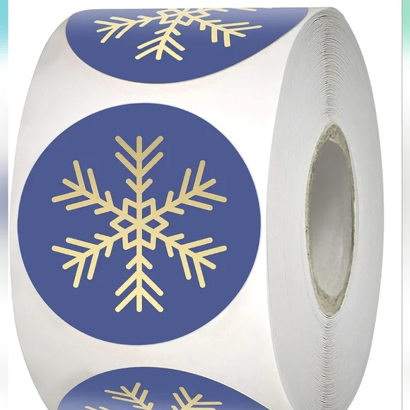 100 ct  Easykart Winter Snowflake Stickers. Blue with Gold foil Design