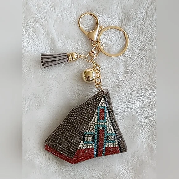 Camping Tent Rhinestone Keychain Bag Charm